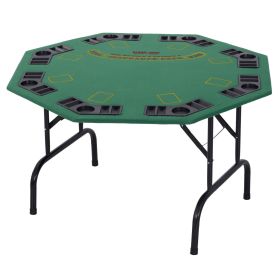 48" 8 Person Octagonal Foldable Poker Table with Cup Holders Green Felt for Blackjack Poker Games