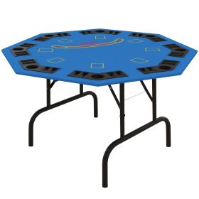 47 Folding Octagon Poker Table with Cup Holders for Game Night Blue