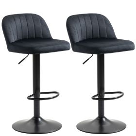 Adjustable Swivel Bar Stools Velvet-Touch Fabric Soft Upholstery Black