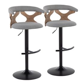 Gardenia Contemporary Adjustable Barstool with Swivel in Whitewashed Wood, Black Metal and Light Grey Fabric with Rounded T Footrest by - Set of