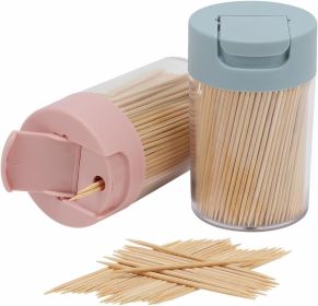 Toothpick Dispenser, 1000 Count Bamboo Toothpicks with 2 Reusable Toothpick Dispenser, Sturdy Smooth Health Toothpicks for Party, Bar, Olive, Bar