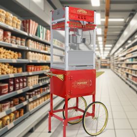 Popcorn Machine with Cart: This popcorn machine on wheels combines an antique-style design with modern features. The cart includes 16" bicycle-st