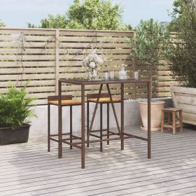 Bar Table with Glass Top Brown Poly Rattan