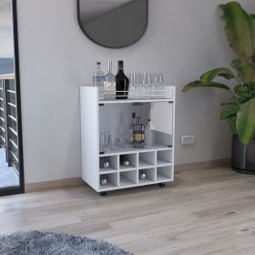 St Andrews Bar Cart with Built-In 8-Bottle Rack, Double Glass Door Cabinet, and Aluminum-Edged Top Surface