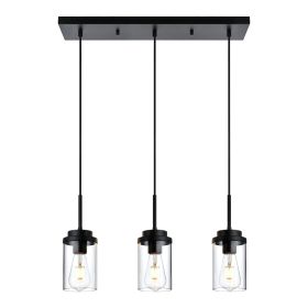 Kitchen Pendant Lighting Over Island 3 Lights Linear Chandelier Matte Black/ Brushed Nickel Finish Dining Room Light Fixtures Ceiling Hanging Lam (Color: Matte Black)
