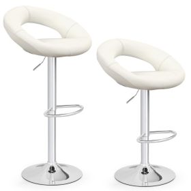 Height Adjustable Bar Stools Set of 2 with Hollow Back and Footrest (Select: Set of 2 Height Adjustable Bar Stools, Color: White)