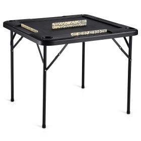 VEVOR Mahjong Table, Square 4 Player Folding Card Table with 4 Cup Holders & 4 Chip Trays (Default: Default)