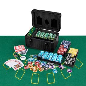 Texas Holdem Poker Chip Set for Use Family Recreations (Color of Case: Black, Type: 600 Pieces)